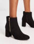 Фото #8 товара New Look heeled ankle boots with gold zip detail in black suedette