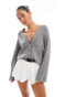 Фото #1 товара Object knitted button cardigan in grey