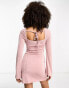 Фото #4 товара ASOS DESIGN long sleeve mini dress with knot detail in dusty rose