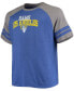 Фото #3 товара Men's Big and Tall Royal, Heathered Gray Los Angeles Rams Two-Stripe Tri-Blend Raglan T-shirt