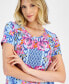 Women's Printed Scoop-Neck Short-Sleeve Top, Created for Macy's Icicle Blue Combo, L - фото #3