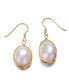 Sterling Silver 14K Gold Plated with Genuine Freshwater Pearl Dangle Earrings