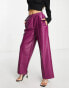 ASOS DESIGN Petite straight faux leather jogger trouser in plum