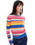 Фото #1 товара Polo Ralph Lauren cable knit stripe jumper with logo in multi