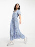 Фото #1 товара Only puff sleeve v neck maxi dress in blue floral