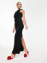 ASOS DESIGN asymmetric high neck minimal maxi dress in black