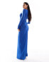 ASOS DESIGN long sleeve drape detail maxi dress in blue