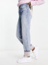 Only Robyn straight leg cloud print jeans in mid blue denim