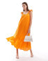 Фото #1 товара YAS scoop neck broderie sleeve maxi dress in orange - ORANGE