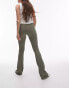 Topshop skinny rib flared trouser in khaki