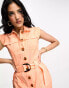 ASOS DESIGN sleeveless twill shirt mini dress with D ring buckle detail in peach