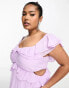 ASOS DESIGN Curve ruffle cut out off the shoulder maxi dress with hi low hem in lilac