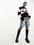 Monki knitted sweater with volume sleeves in glitter mono stripe yarn