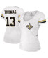 ფოტო #1 პროდუქტის Women's Threads Michael Thomas White New Orleans Saints Fashion Player Name and Number V-Neck T-shirt