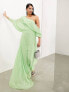 Фото #1 товара ASOS EDITION chiffon draped off shoulder maxi dress with full skirt in mint green