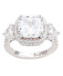 ფოტო #3 პროდუქტის Suzy Levian Sterling Silver Cushion Cut White Cubic Zirconia Halo Bridal Ring