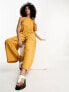 ASOS DESIGN minimal crinkle dungaree jumpsuit in mustard