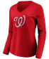Фото #3 товара Women's Red Washington Nationals Core Team Long Sleeve V-Neck T-shirt