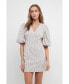 Women's Floral Balloon Sleeve Dress with Lace Texture