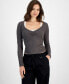 ფოტო #1 პროდუქტის Juniors' Two-Piece Long-Sleeve Ribbed Tee