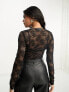 Фото #2 товара ASOS DESIGN long sleeve v neck lace bodysuit in black