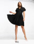 Фото #3 товара Closet London Tall wrap front pleated midi skater dress in black