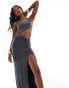 Фото #2 товара ASOS DESIGN slinky square neck maxi dress with sarong knot detail skirt in charcoal