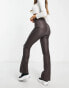 New Look coated flare jeans in dark brown