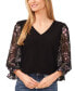 Фото #1 товара Women's Floral V-Neck Mix Media 3/4-Sleeve Knit Top