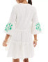 Accossorize broderie long sleeve tiered beach cover up mini dress in ivory