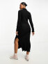 Pimkie roll neck side split midi jumper dress in black