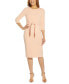 Фото #3 товара Women's Tie-Front 3/4-Sleeve Crepe Knit Dress