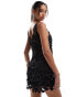 ASOS DESIGN embellished open cutwork mini dress in black