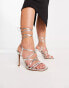 ASOS DESIGN Wide Fit Nairobi strappy tie leg high heeled sandals in silver