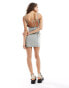 Monki strappy tie up mini denim dress in beige tint Beige Tönung, 44 - фото #4