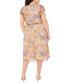 Фото #2 товара Plus Size Printed V-Neck Flutter-Sleeve Dress