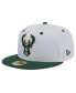 Фото #2 товара Men's White/Hunter Green Milwaukee Bucks Throwback 2Tone 59FIFTY Fitted Hat