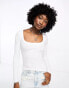 Фото #2 товара Cotton:On ribbed scoop neck long sleeve top in white