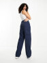 Фото #3 товара Object Tall textured denim cargo trouser in dark blue wash