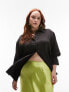 Topshop Curve satin oversized shirt in black