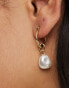 Pieces hoop and pearl drop earrings in 18ct gold plated