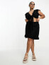 Vero Moda Curve linen touch frill wrap mini skirt in black