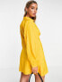 ASOS DESIGN texture stripe volume sleeve mini shirt dress in yellow