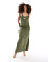 ASOS DESIGN cami maxi dress with top stitching detail in khaki