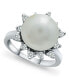 ფოტო #1 პროდუქტის Imitation Pearl and Cubic Zirconia Halo Ring in Silver Plate