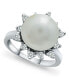 Фото #1 товара Imitation Pearl and Cubic Zirconia Halo Ring in Silver Plate