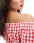 Loungeable cotton ruched strap cami top and short pyjama set in red gingham