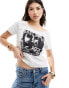 ASOS DESIGN slash shoulder top with rock graphic in off white