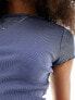 Фото #5 товара Miss Selfridge short sleeve ribbed lettuce edge t-shirt in washed indigo