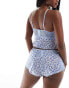 ASOS DESIGN floral cami mesh and lace pyjama set in blue ditsy print